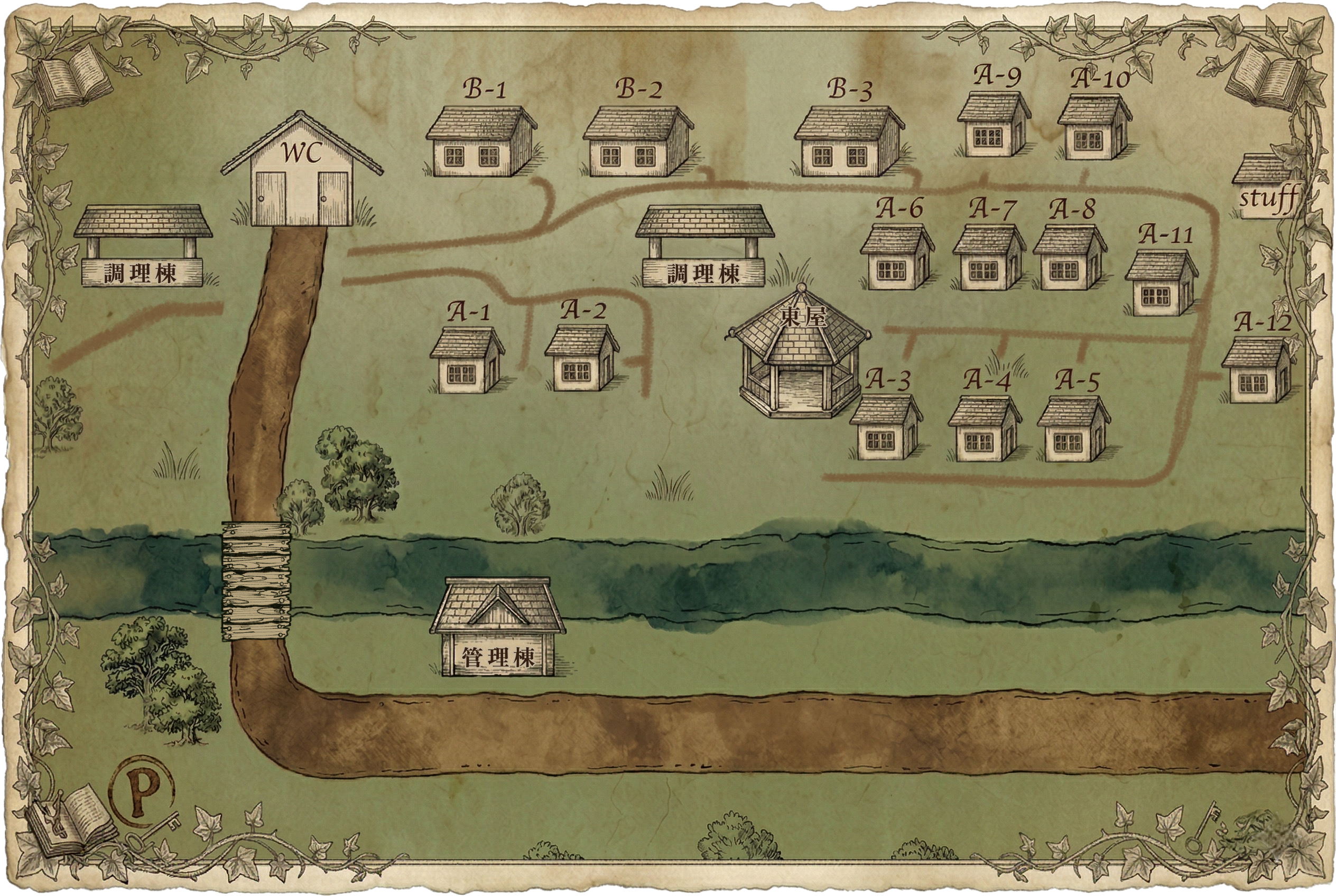 老谷の森　川のほとりのキャンプ場 場内マップ